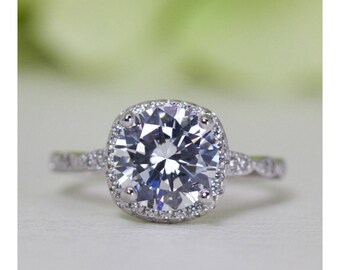 2.00 Ct. Round Halo With Round Cut Cubic Zirconia Ring In Sterling Silver, Engagement Ring, Promise Ring, Anniversary Ring | #010