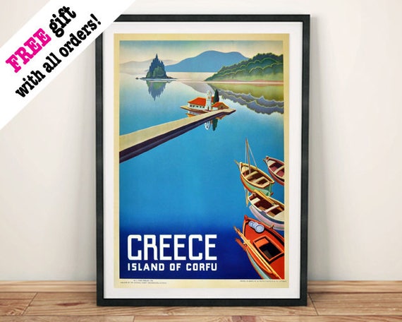 Corfu Tourism Poster: Vintage Greek Island Travel Advert Art