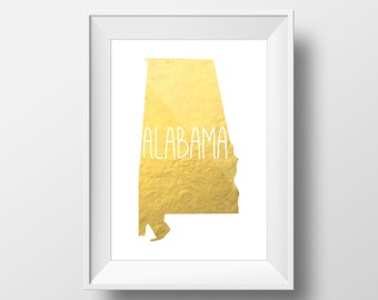 Alabama State Gold Foil Printable Art, Alabama Print, Alabama Art, Modern Art,