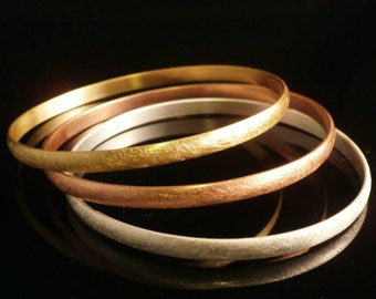 Handmade Sand-Brushed 3 tones Gold Plated Bangles