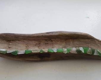 Porte encens en bois flotté,décor bois plage,art déco,bois flotté,verre dépoli,art bois flotté,décoration bois,porte encens déco bois plage