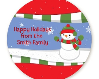 Frosty The Snowman - Personalized Round Christmas Sticker Labels - Available in 8 Different Sizes - Custom Design