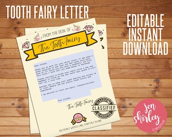 Tooth Fairy Letter, Tooth Fairy Letterhead, Letter from the Tooth Fairy, Editable Letter, Customized, Custom, Printable, Editable, Instant