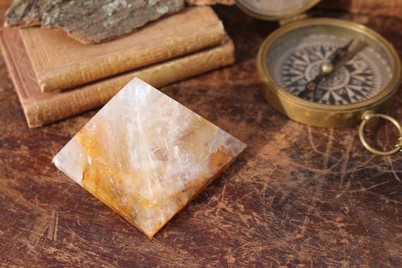 Large Hematoid Quartz Pyramid 274g, Polished Hematoid Quartz, Large Crystal Pyramid, Yellow Crystal Pyramid, Standing Crystal, Reiki, Grid