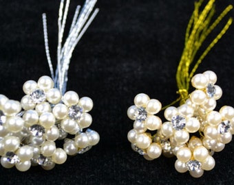 5/8" Rhinestone and Pearl Stem Bouquet -- Rhinestone Pearl Jewely Flowers