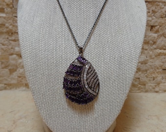 Amethyst, Oxidized Sterling Silver and CZ Necklace on 16 inch chain