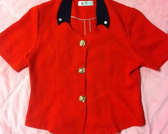 90s Vintage Cherry Red Button Up Blouse, Vintage Red Blouse, Vintage Mod Blouse, Mod Fashion, 90s Vintage Red Blouse