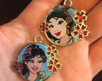 Mulan painted pendant sakura cherry blossoms necklace