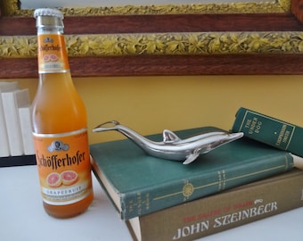 Mid Century Silverplate Dolphin Bottle Opener - Vintage Barware - Bar Accessory - Dual Purpose - Collectible