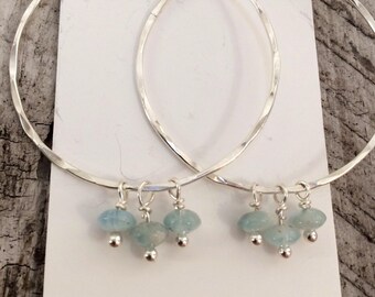 Aquamarine Sterling Hoops