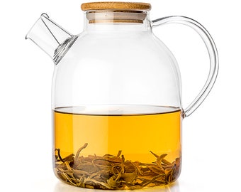 Tealyra - Glass Kettle 60-ounce - Stove-top Safe - Heat Resistant Borosilicate - Pitcher - Carafe - Teapot - Bamboo Lid - Filter Spout