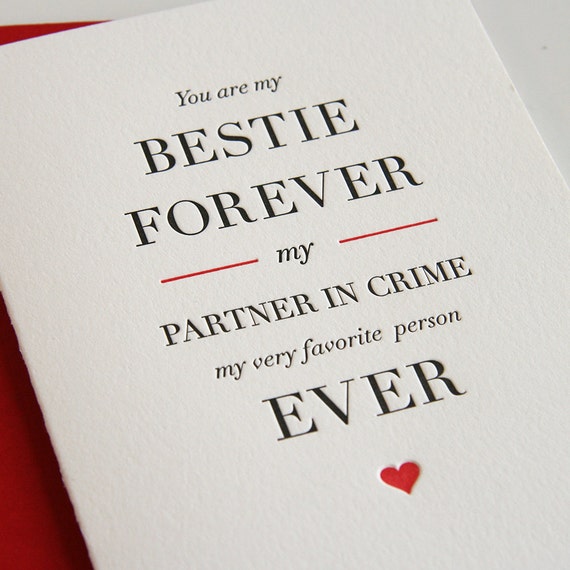 Letterpress Friendship card Love card Besties Forever
