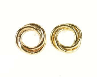 14k Twist Interlocking Circle Post Back Stud Earrings Gold