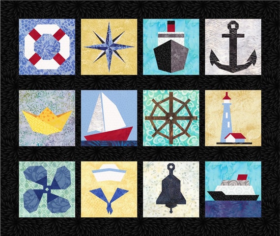 12 Nautical Quilt Block Patterns Boats Ships Anchor