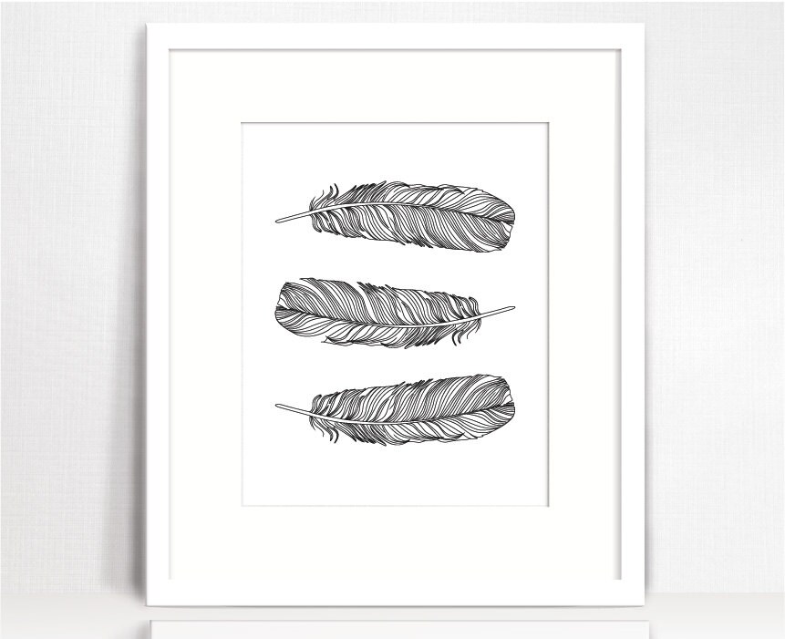 Black and white feather Print Feather Wall Art Feather Wall
