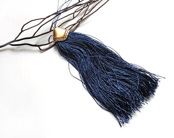 Tassel for necklace Navy Blue 12 cm antique gold Cap
