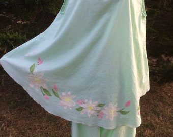 Mint Handpainted Capri PJ , Loungewear set Size L