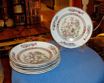 Circa 1890 – 1900 Burgess and Leigh Antique English Polychrome Ironstone Consume Bowls – Indian Tree Pattern (Set of 7)