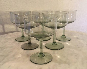 Vintage Lenox Crystal From The Expression Line "Green Mist" Pattern, Set Of 6 Champange/Tall Sherbet Glasses. Made In USA. Disc 1974-1985.