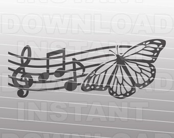 Music Notes Monarch Butterfly SVG File,Musician SVG -Vector Art Cutting Template Commercial & Personal Use- Cricut,Cameo,Silhouette,cut file