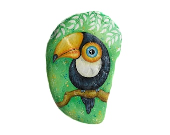 Hand-painted rock to hang with a toucan