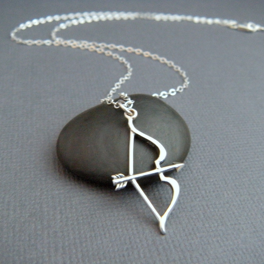 silver bow and arrow necklace. sterling silver necklace.