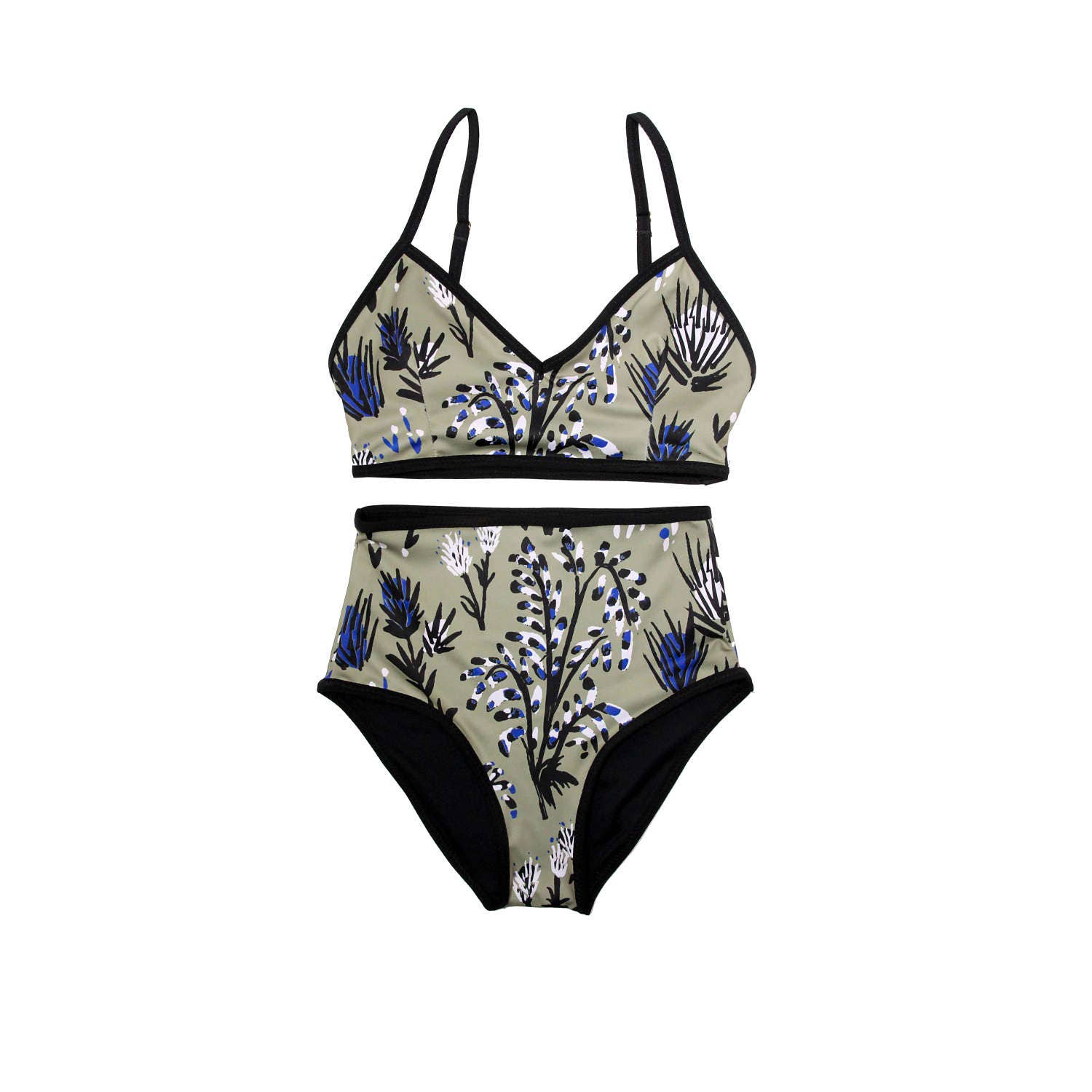 Camel Thistle Two Piece Swimsuit High Waisted Swim Bottoms