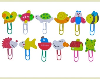 12pcs, Cute cartoon animal Wooden Paperclips, fun Wooden Paperclips, memo clip bookmark, novelty Office & School Supplies - ST21