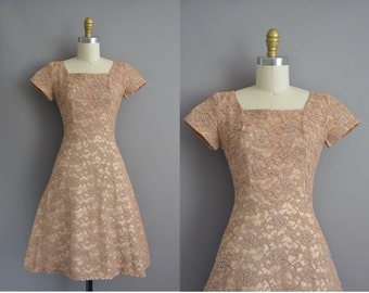 Norman Original 50s brown lace vintage party dress. vintage 1950s dress