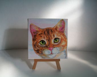 Original Cat Painting, Hand Painting, Mini Canvas With Easel, Mini Cat Portrait