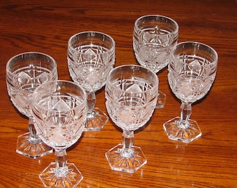 Vintage Heavy Cut Crystal Wine Glass Set of (6) From Germany