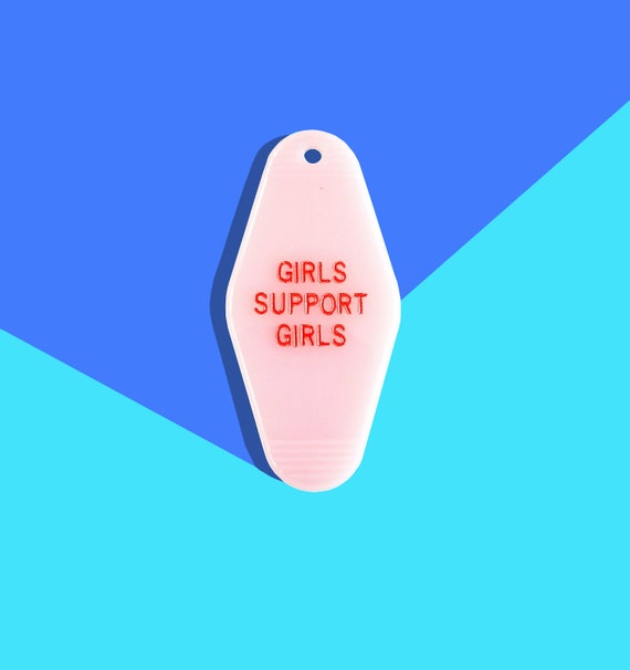 Girls Support Girls Retro Motel Hotel Feminist Keychain Key Tag