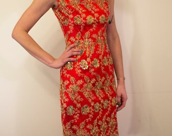 Form Fitting Oriental Style Embroidered Dress