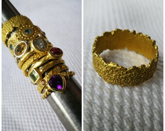 AMJ - Collezione "Mixing Textures" - Fedina fascia NERONIA in bronzo giallo