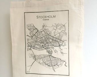 Tote bag screen printed handmade STOCKHOLM - 100% cotton