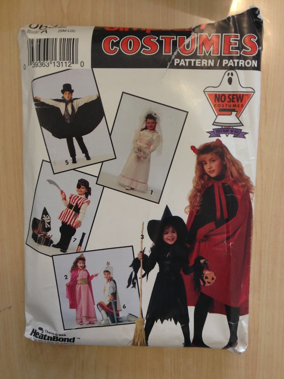 Simplicity 0632 90's Sewing Pattern Children's Costume Bride, Princess, Witch, Devil, Vampire, Knight and Pirate Size 2-12