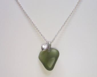 Sea glass necklace. Genuine sea glass pendant necklace. Beach glass pendant. Sea glass jewelry. Silver charm necklace. Gift for her.