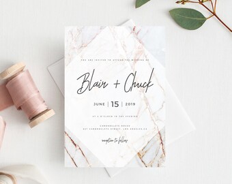 INSTANT DOWNLOAD Wedding Invitation Template, Printable Wedding Invitation Suite, Marble Wedding Invitation, Invitation Set, Templett, W03
