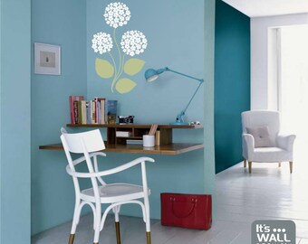Hydrangea Flowers Vinyl Wall Decal with or without Name - Bedroom or Living Room Wall Sticker