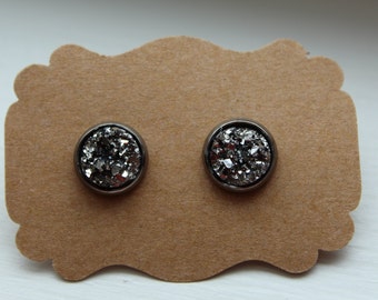 Gunmetal Druzy Earrings, Drusy Earrings, Druzy Earrings, Gunmetal Post, Gunmetal Druzy Post, Gunmetal Druzy Earrings, Post Stud, 10mm Druzy