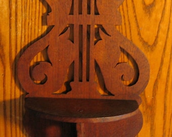 Vintage WALNUT MUSICAL LYRE Shelf from the 1940s