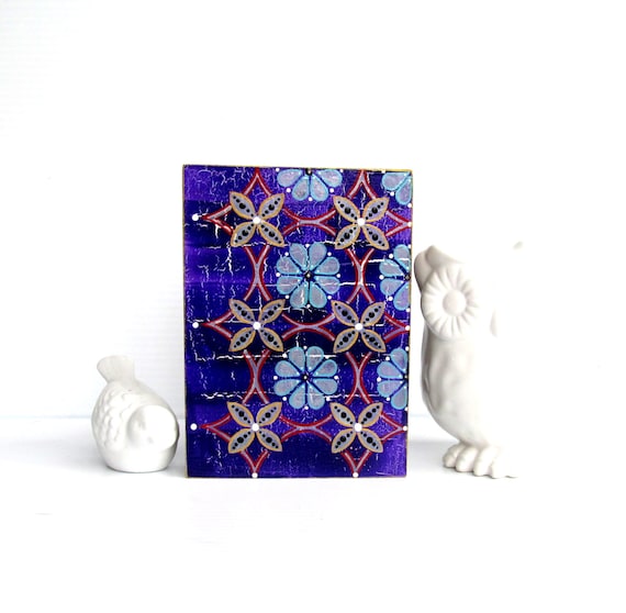 Purple Flowers Colorful wall art on hollow wood box