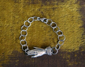 Victorian Style Ladies Cuffed Hand Bracelet Solid Silver handamde