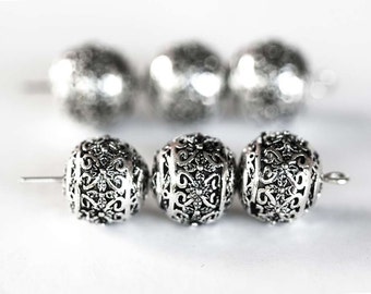 1750 Metal beads 11x10 mm Round silver beads Spacer beads Flower pattern beads Round spacer beads Beads for jewelry Metal beads 10 pcs