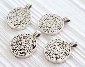 Tribal pendant, silver spiral pendant, earring components, midi silver pendant, rustic boho pendant, hammered metal pendant, dangles