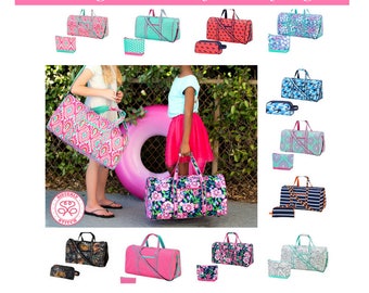 Monogram Duffel Bag Set/ Personalized overnight bags/ Monogram weekend bag/ Gym bag/ luggage/Kids duffel bag, Baby Shower gift, summer camp