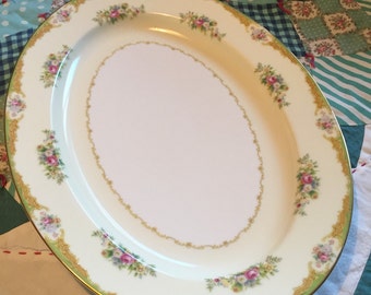 Vintage Large Serving Platter Pink and Blue Floral Noritake Made in Japan