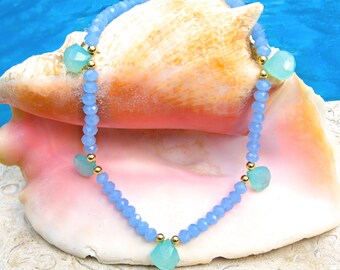 Aqua and Blue Chalcedony Stone Necklace