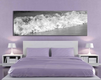 Big panoramic black and white water beach ocean artwork sand over the bed canvas print living room modern photograph caught it on canvas art
