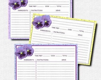 Recipe cards, Digital, Printable and editable, Recipe pages, Recipe book making supplies, Scrap booking, kit, Dew on the violets,